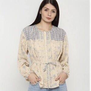 AMERICAN EAGLE Top XS Floral Button Down Peplum Top Lace Embroidery Boho Peasant